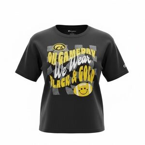 Iowa Buckeyes Champion Womens T Shirt Short Sleeve Size Large Side Slits Black